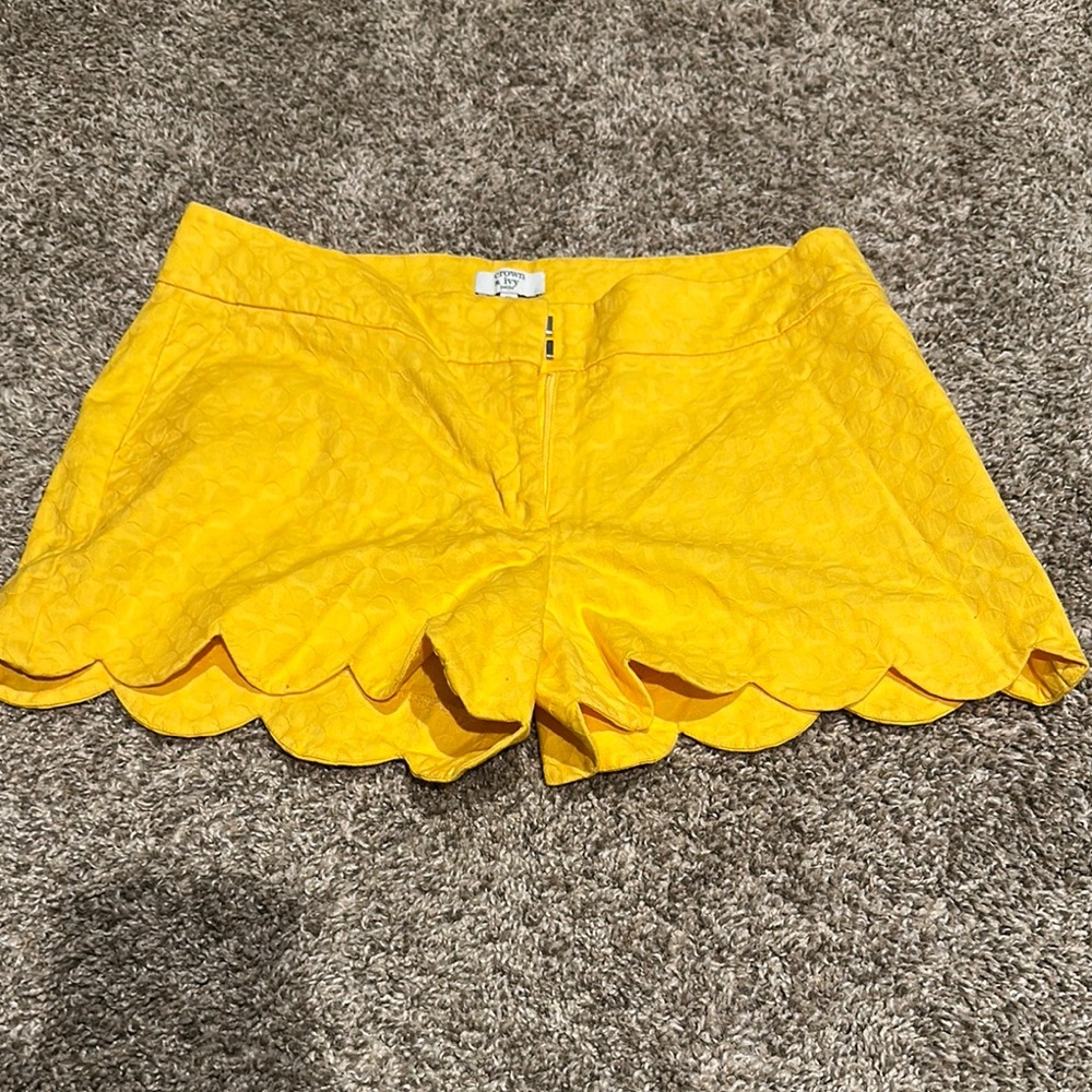 Crown & Ivy Yellow Scalloped High Waist Shorts